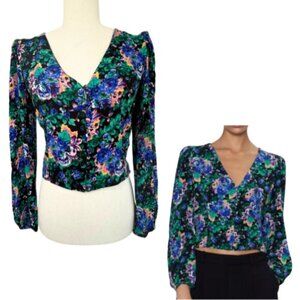 ZARA Floral Puff Shoulder Long Sleeve Floral Blouse Size S